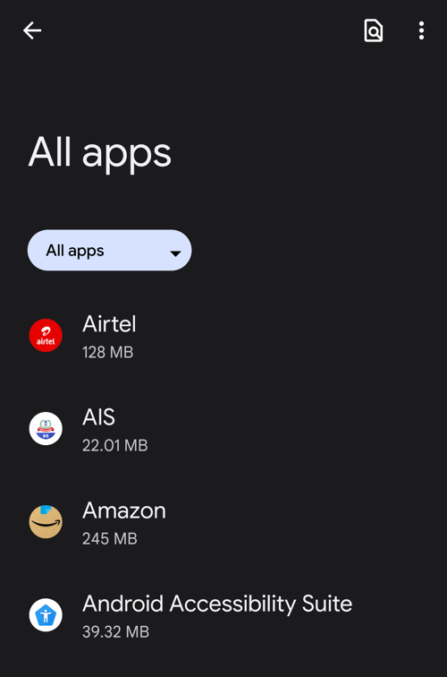 See all app on Android Settings