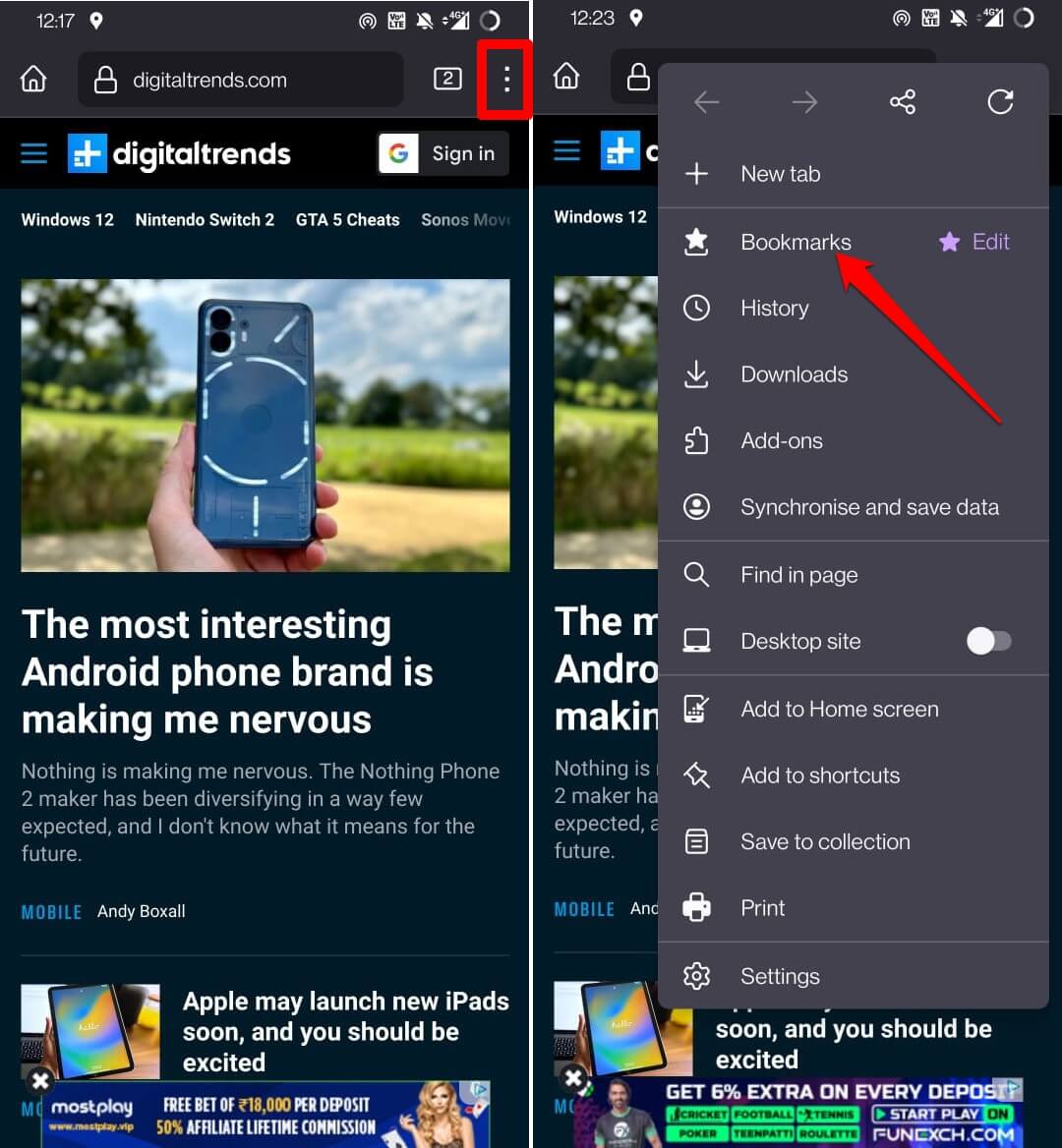 access bookmarks in Firefox