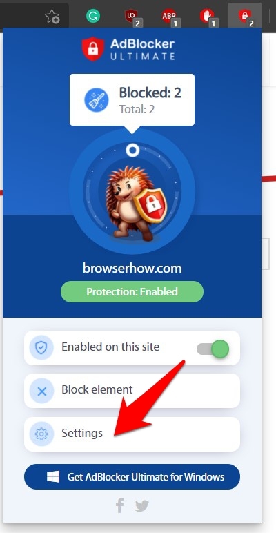 AdBlocker Ultimate Settings menu