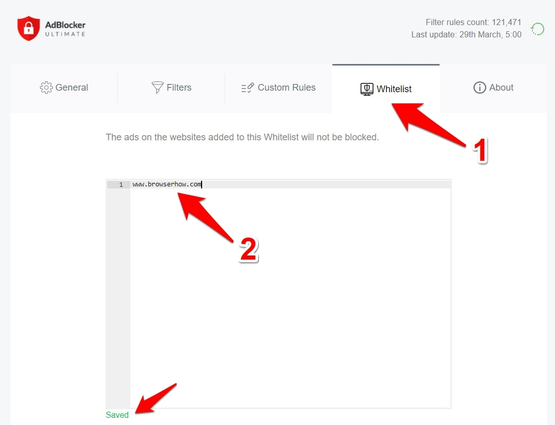 AdBlocker Ultimate Whitelisted Site URL