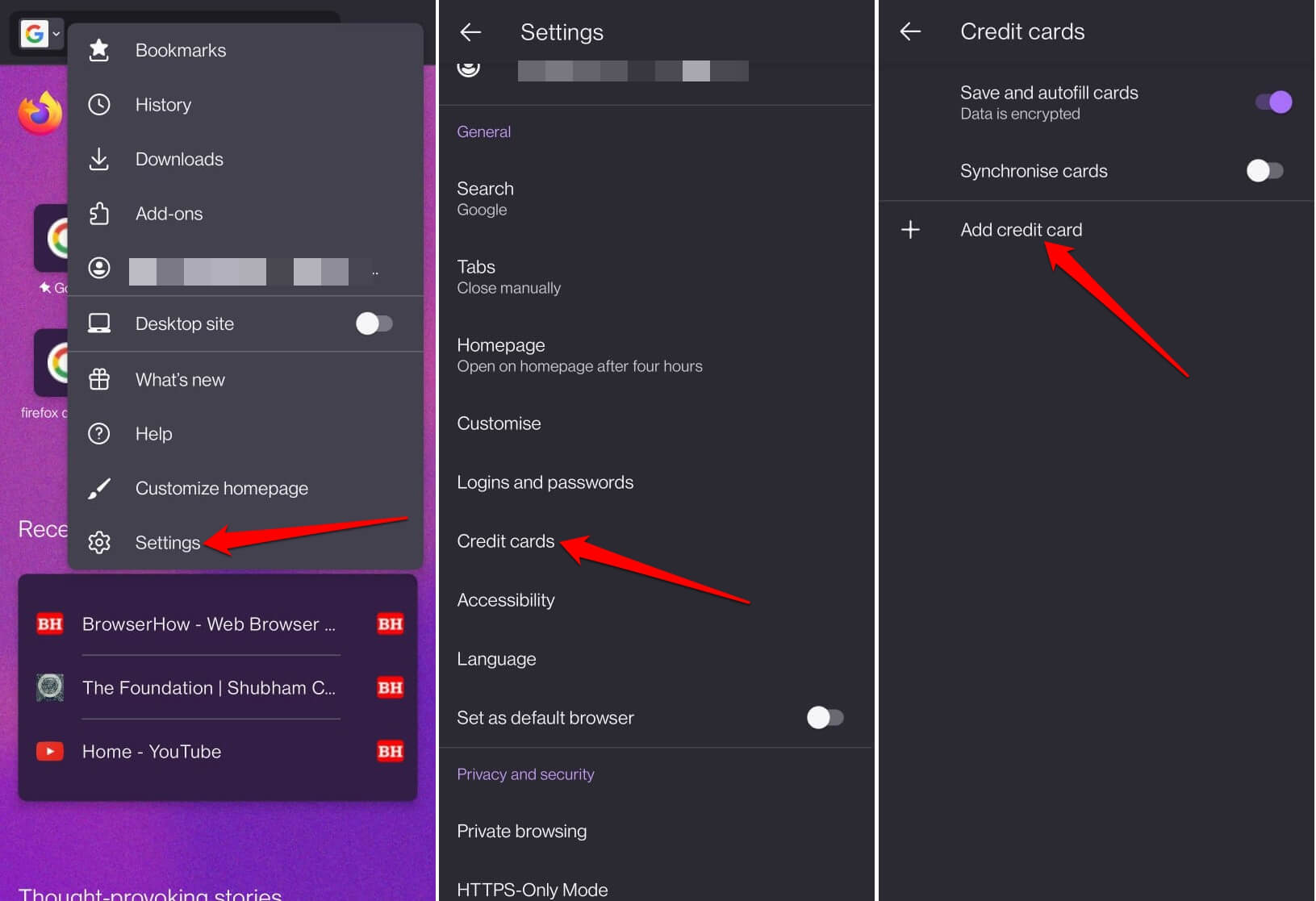 add a credit card on Firefox