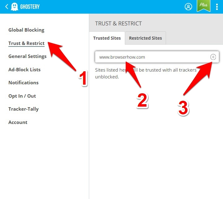 Add the Website as Trusted Site in Ghostery extension