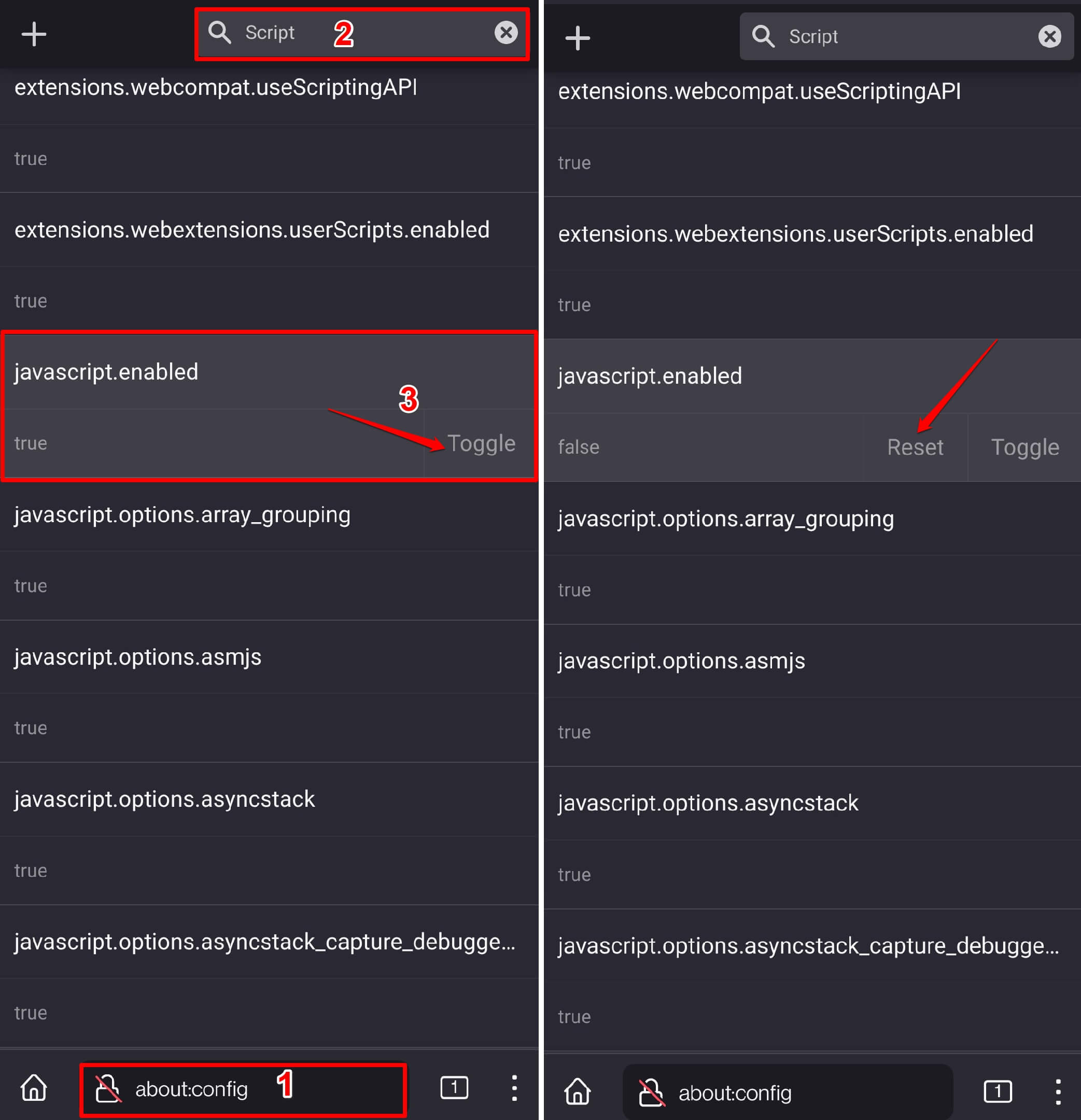 allow or block javascript on Firefox Android