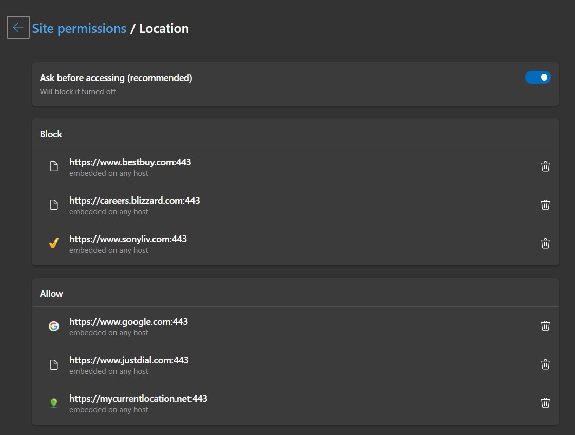 Allowed and Block Location Permissions in Edge Computer
