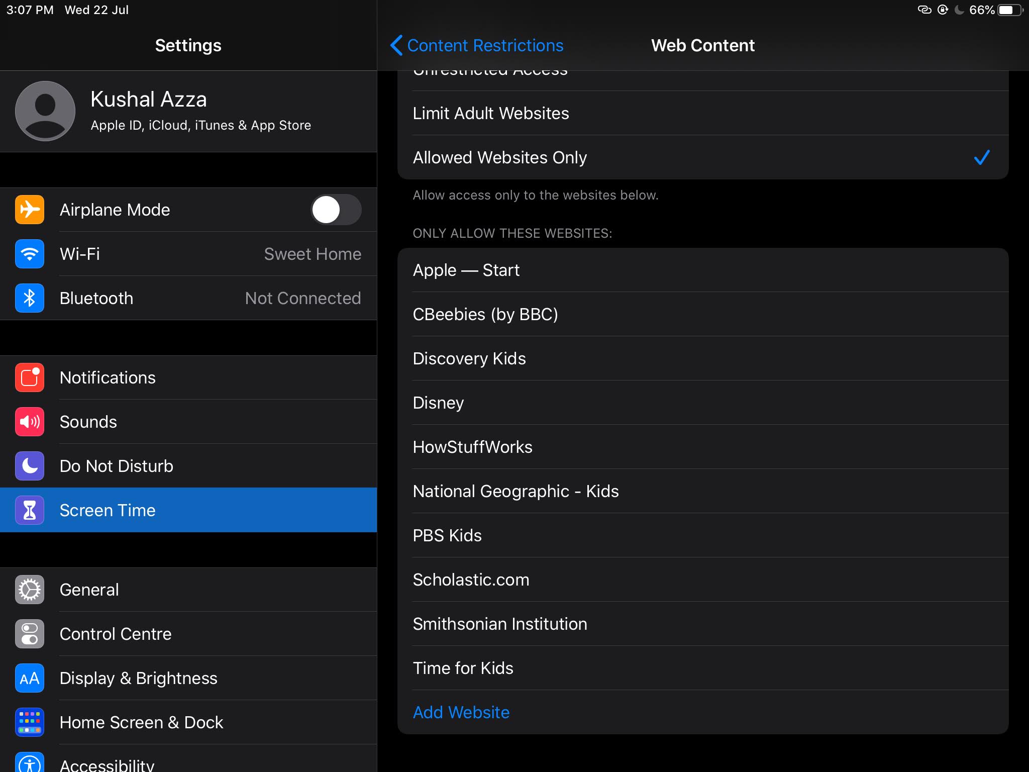 Allowed Websites Only Web Content iPadOS
