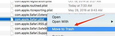 Apple Safari Profile List Move to Trash