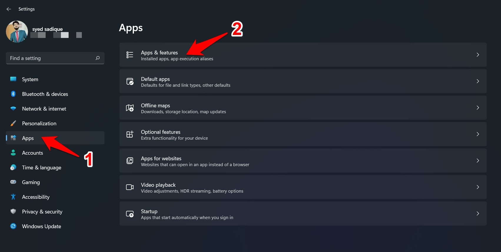 Apps and Features page in Windows PC