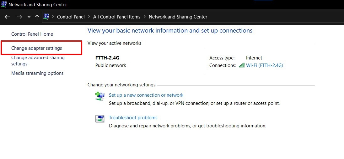 Change Adapter Settings in Windows OS Network Settings