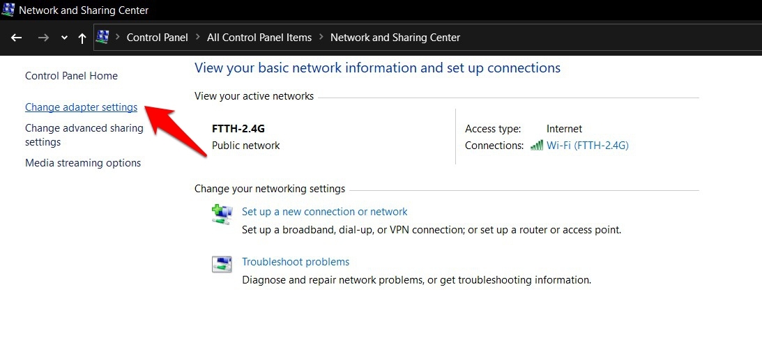 Change Adapter Settings in Windows OS