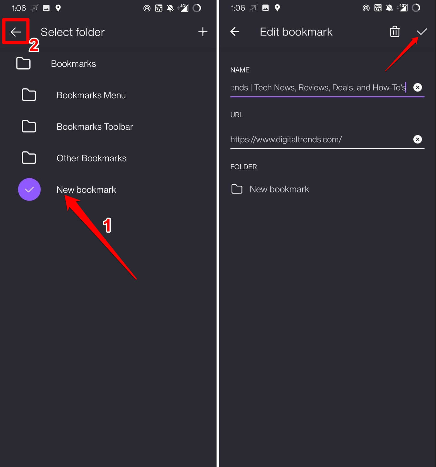 change bookmark to another folder