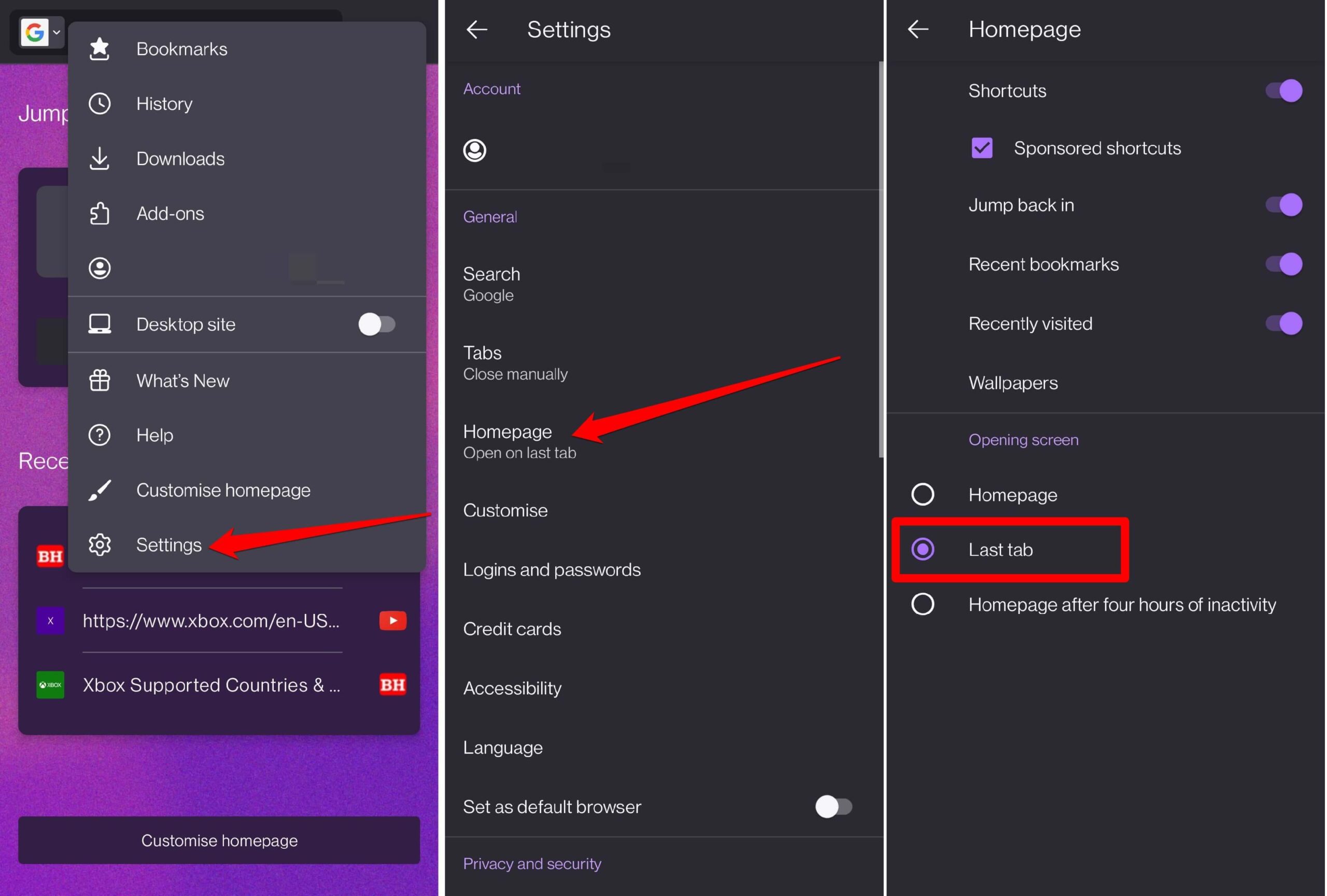 change homepage URL on Firefox for Android