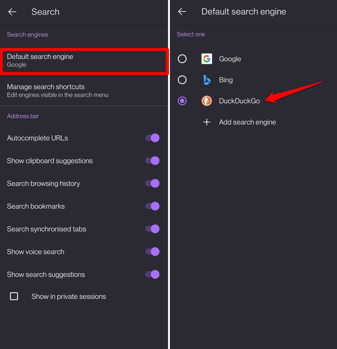 change the search engine on Firefox for Android