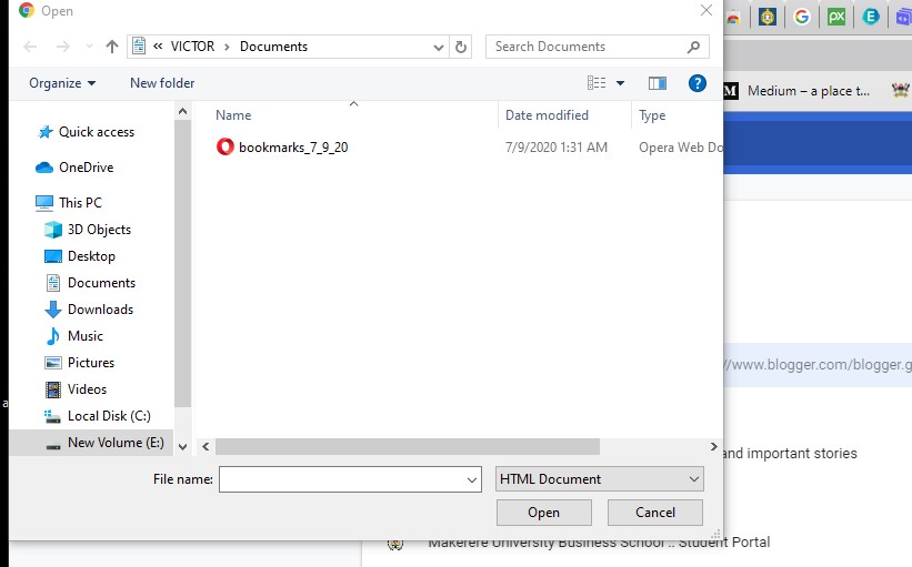 Choose File to Import Bookmark from other browser