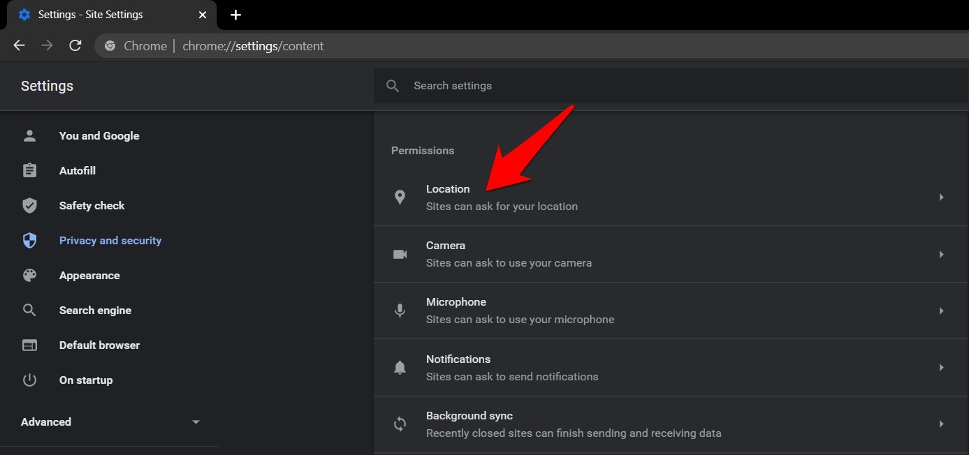 Chrome Locations tab on Computer