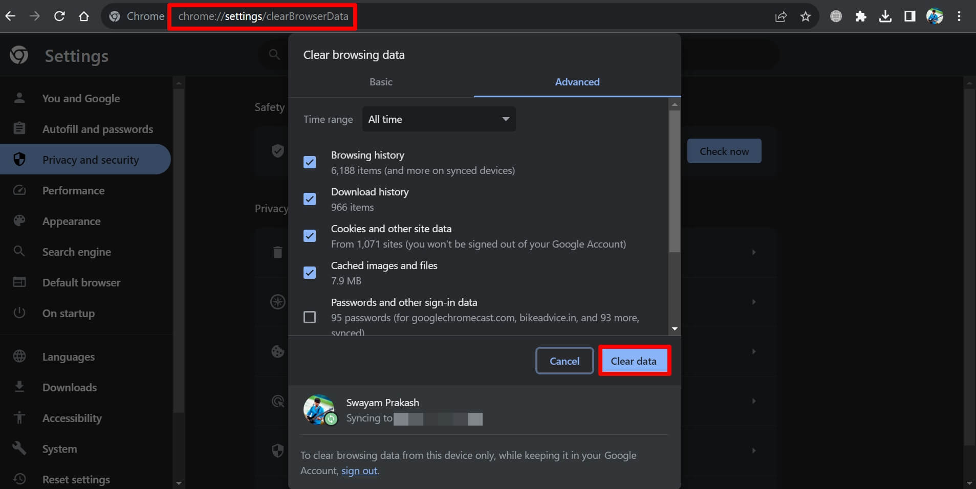 clear chrome browser data