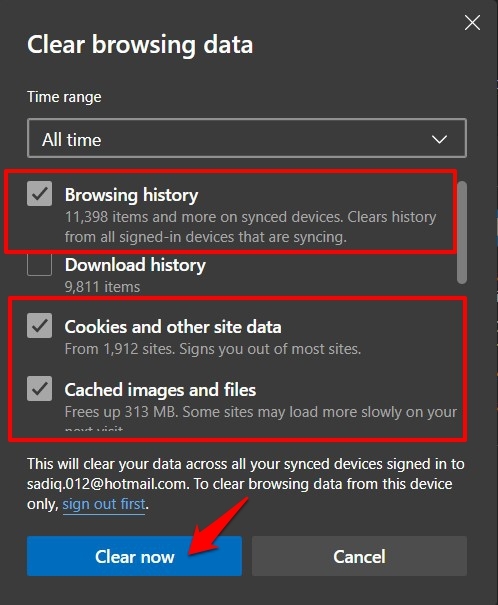 Clear Cookies, Cache and Browsing Data from Edge browser