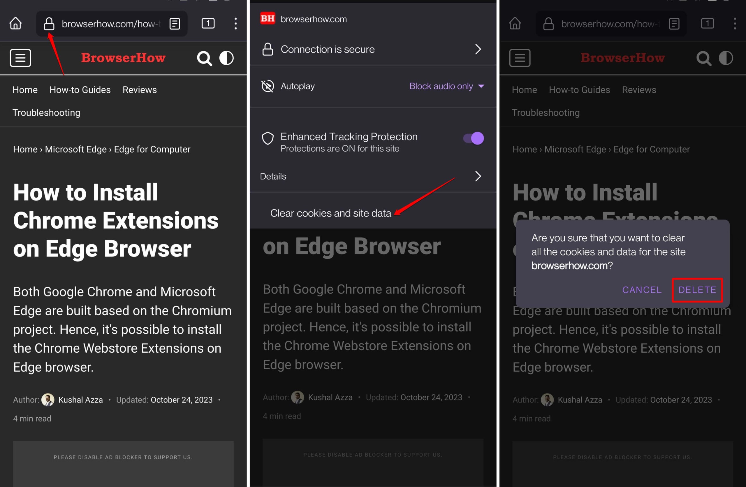 clear cookies of a website on Firefox Android