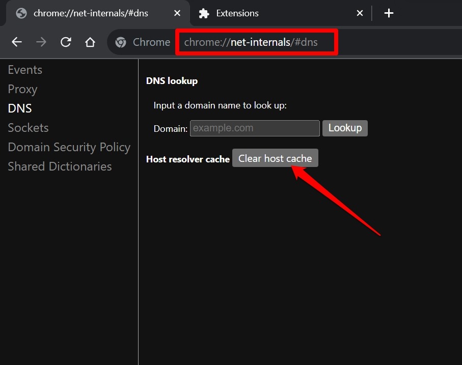 clear DNS cache in Chrome