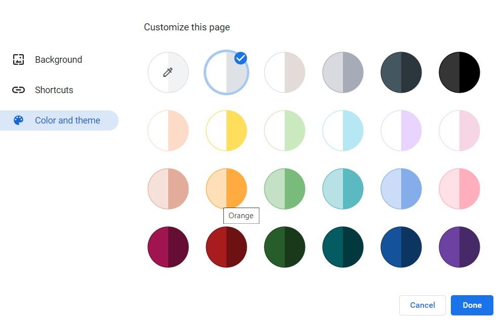Color and Theme options for Chrome Browser