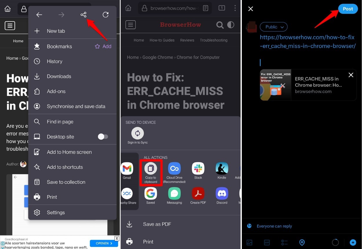 copy and paste website link to share externally on firefox