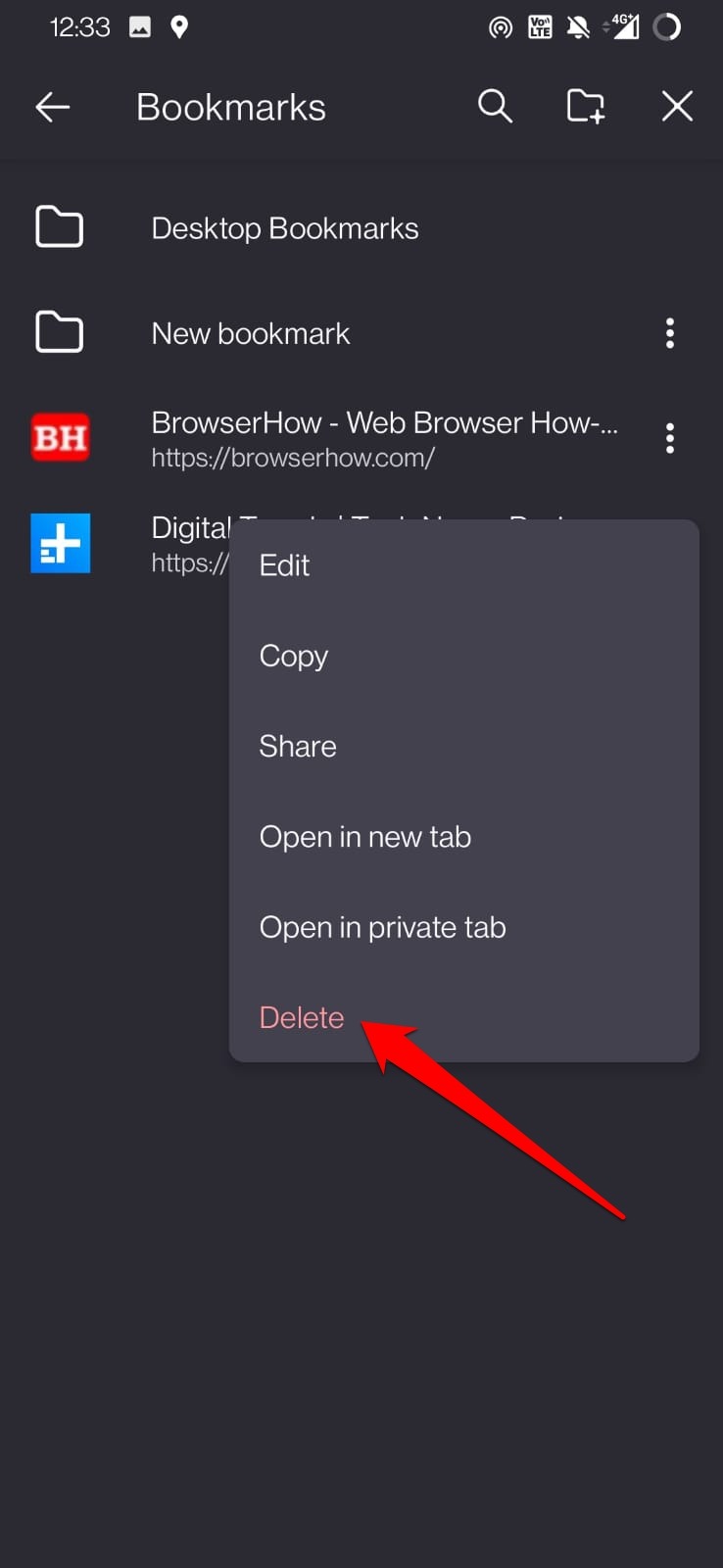 delete a bookmark in Firefox