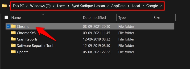 Delete Google Chrome Local app data from Windows PC