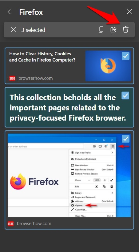 Delete selected content from the Edge Collections