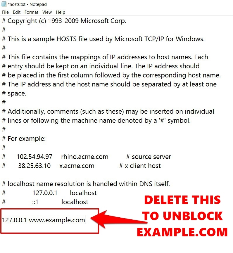 Delete the Line to Unblock website in Hosts file