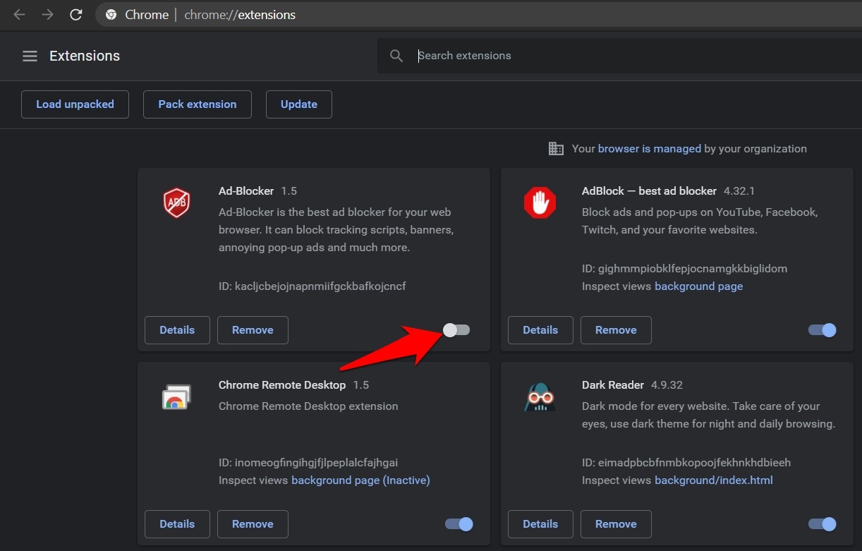 Disable AdBlocker Extensions in Chrome