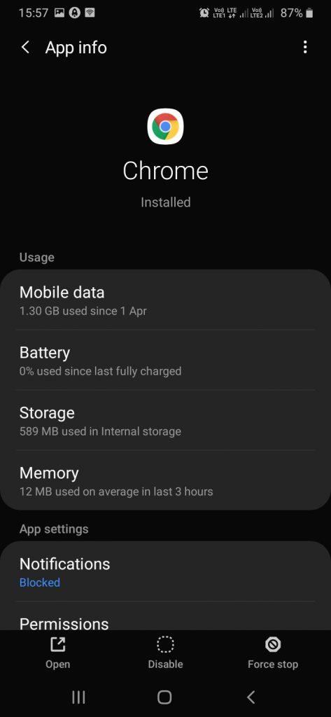 Disable and Force Stop Chrome Android Browser