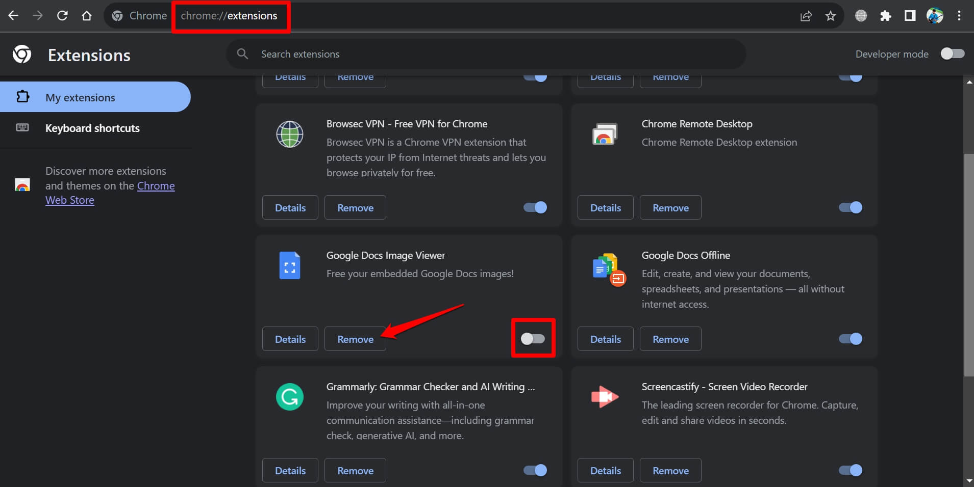 disable chrome extensions