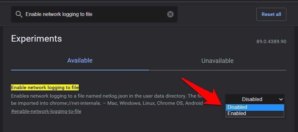 Disable Chrome Flag Enable Network Logging to File