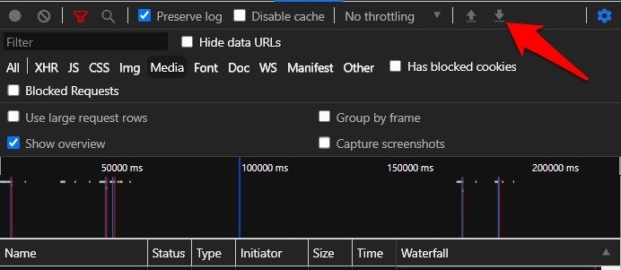 Download button to save the network logs as HAR file