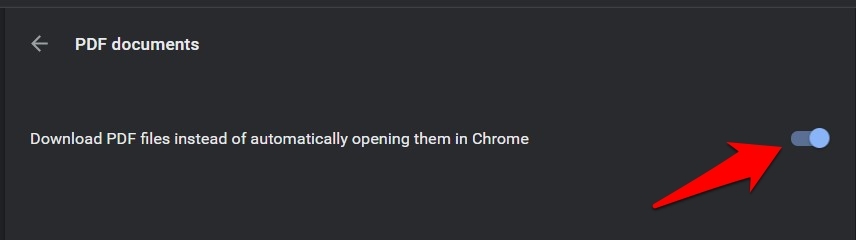 Download PDF files instead of automatically opening them in Chrome toggle