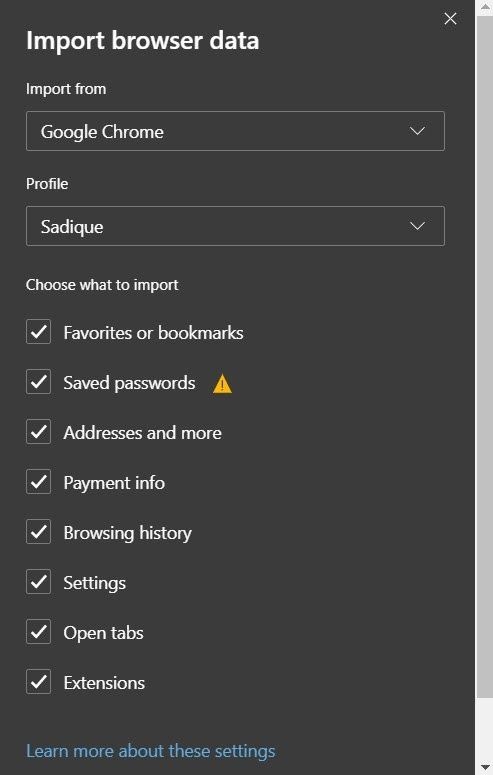 Edge Computer Import Data and Settings from Chrome