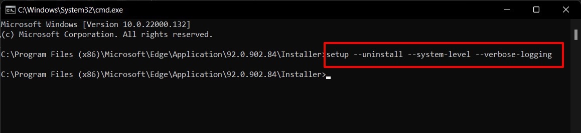 Edge Installer Setup Uninstallation Command Line