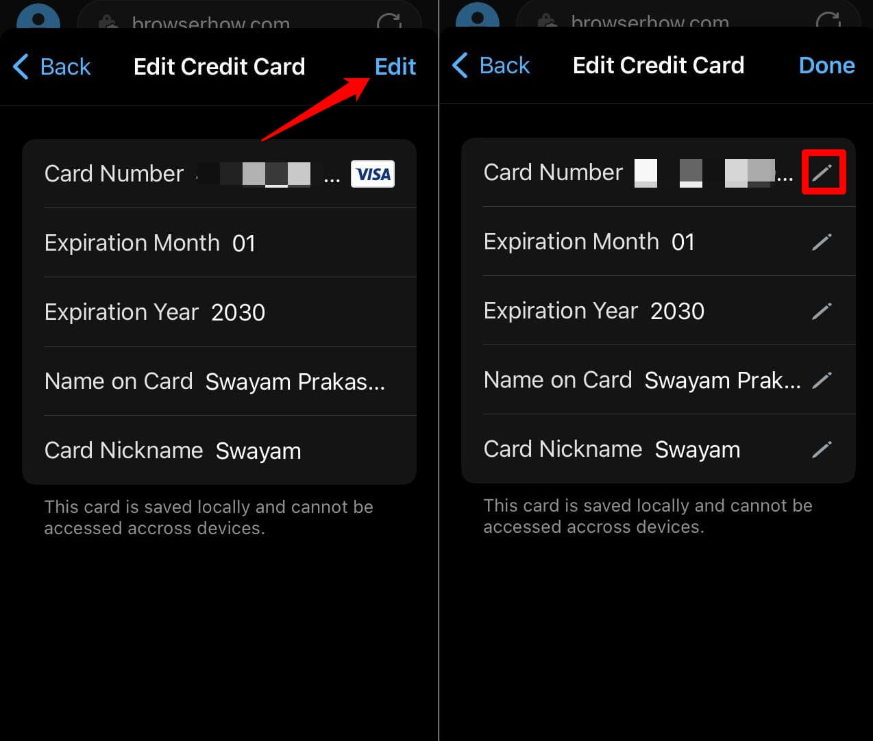 edit a payment method on Edge iOS