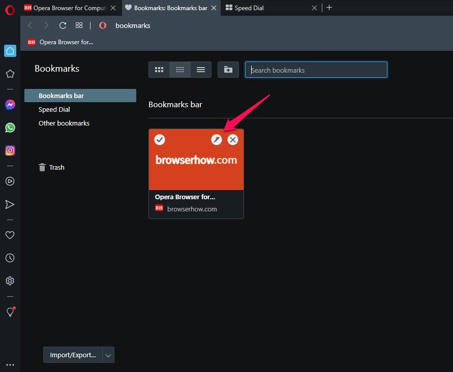 Edit or Delete Bookmark from Opera Browser