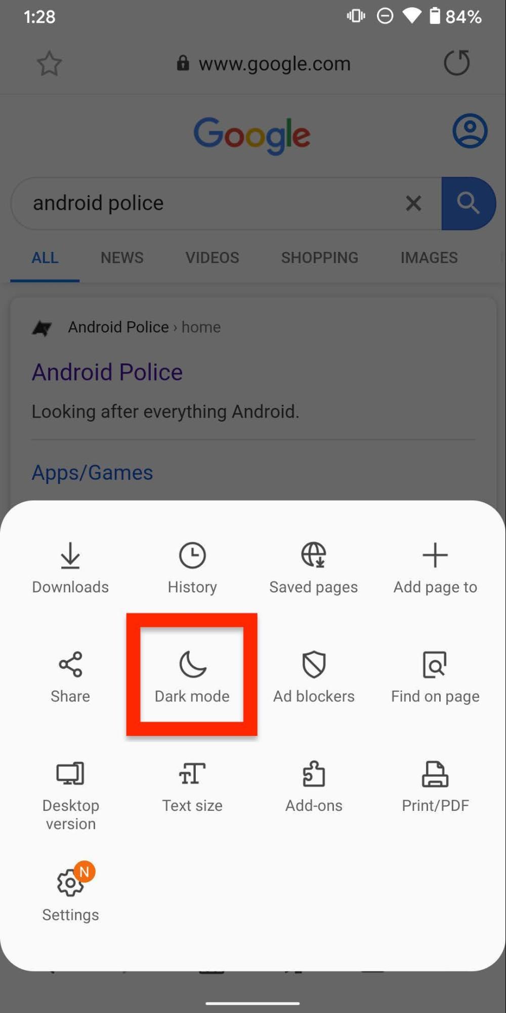Enable Dark Mode in Samsung Internet