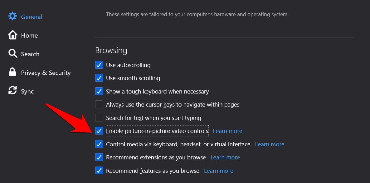 Enable Picture in Picture Video Control in Firefox Browser