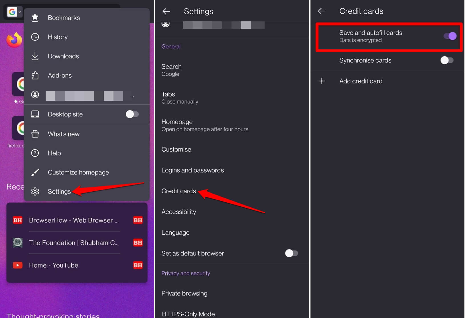 enable save and autofill cards