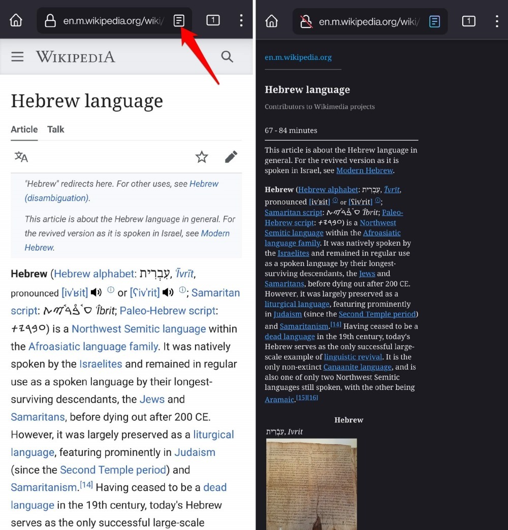 enable simplified reader view on Firefox Android