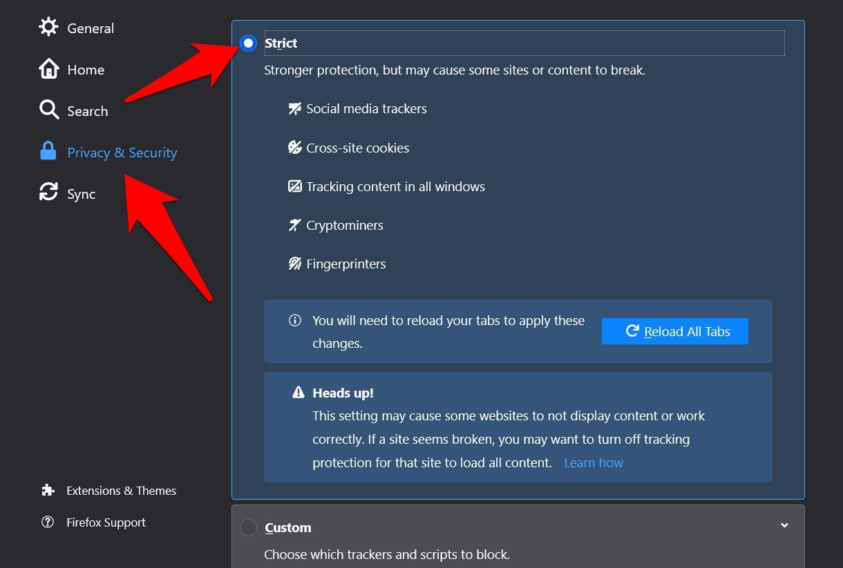 Enable Strict Privacy for Firefox Computer Browser