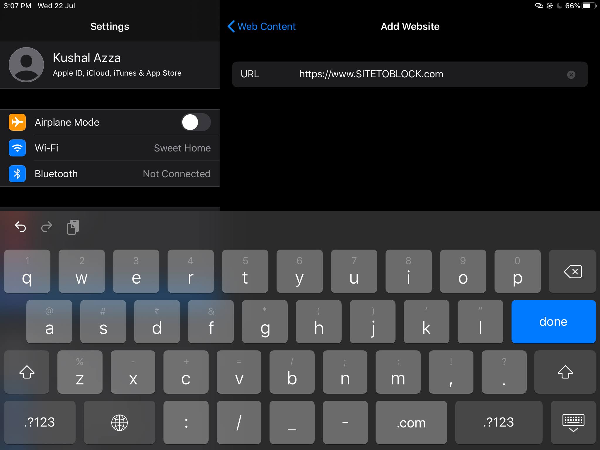 Enter URL to Block Website in iOS