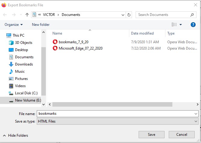 Export Bookmarks File from Firefox