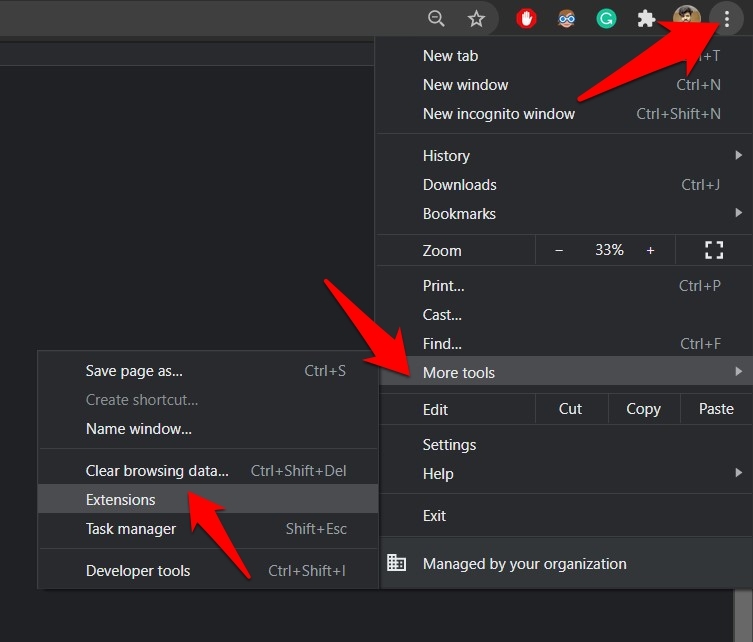 Extensions menu under More Tools option