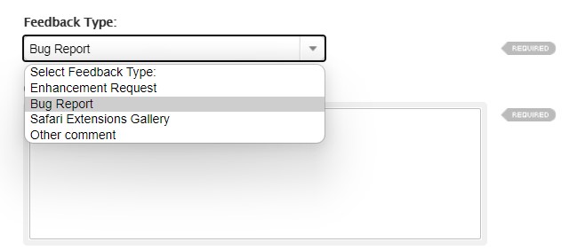 Feedback Type Bug Report for Safari browser