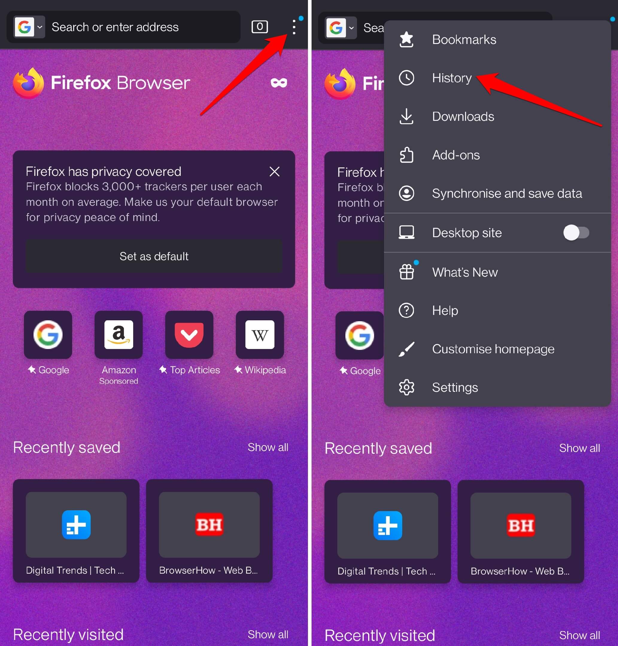 firefox android browsing history