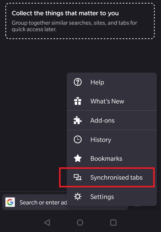Firefox Android Synchronized Tabs