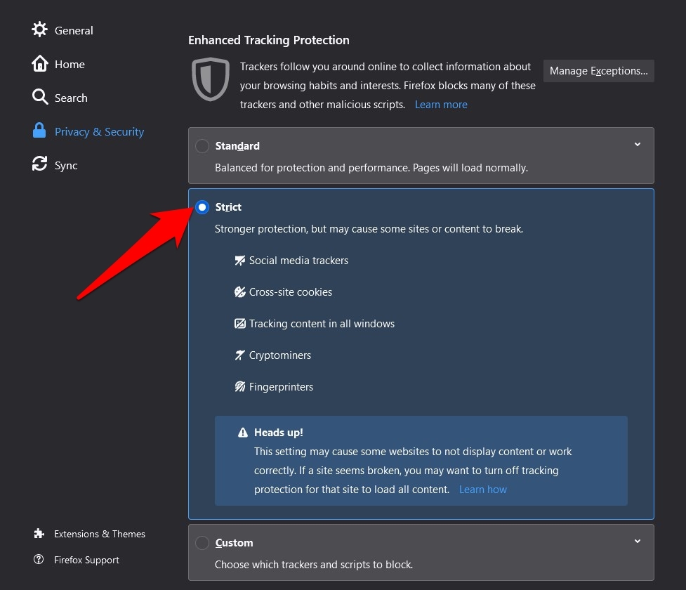 Firefox Enhanced Tracking Protection Strict Mode